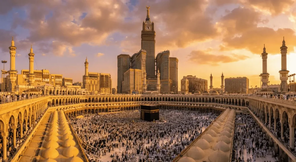 panorama-masjid-al-haram-pelgrims-klokkentoren-mekka
